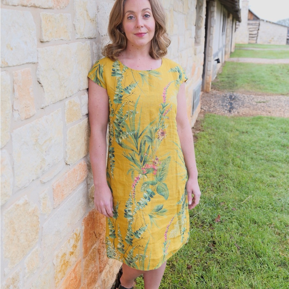 Floral Yellow 100% linen Dress